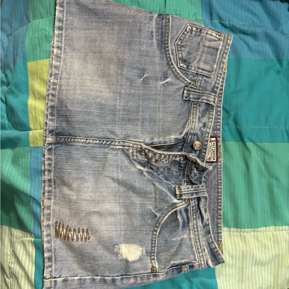 Kali Light Blue Distressed Denim Mini Skirt